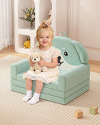 YACODAVO 2-in-1 Kids Couch, Soft Toddler Couch Fold Out for Girl and Boys, Dog Design Foldable Kids Sofa to Lounger, Convertible Kids Chairs Comfy, Gift for Birthday, Children's Day, Green