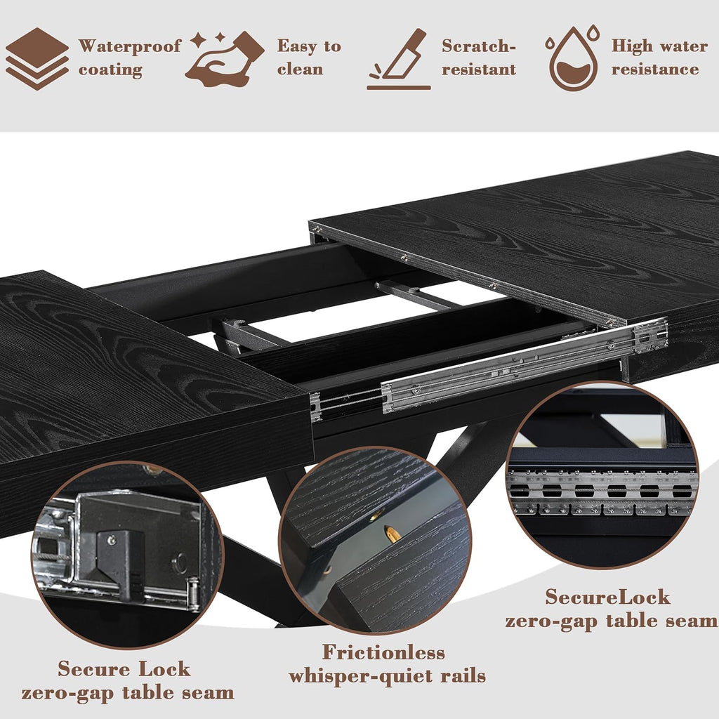 Extendable Dining Room Table for 4 6 8, 55"-71" Long Rectangle Kitchen Table,Wood Expandable Dining Table with Hidden Leaf & Storage, Space Saving, for Kitchen Dining Living Room, Modern, Black