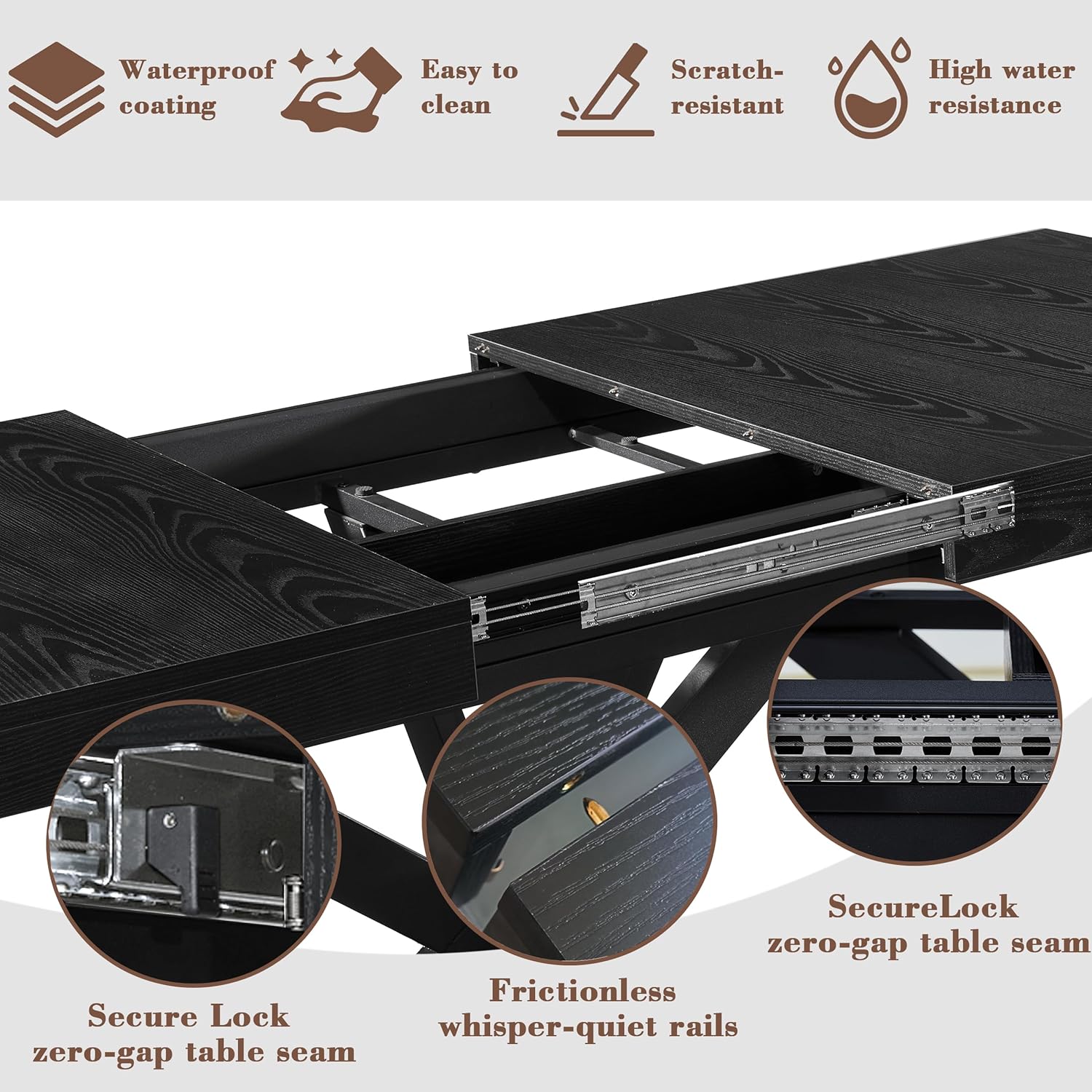Extendable Dining Room Table for 4 6 8, 55"-71" Long Rectangle Kitchen Table,Wood Expandable Dining Table with Hidden Leaf & Storage, Space Saving, for Kitchen Dining Living Room, Modern, Black