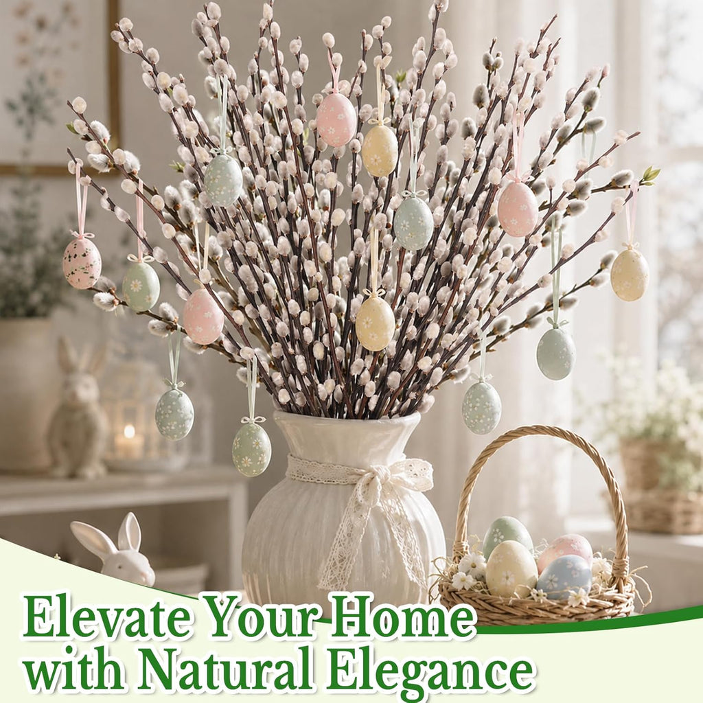 25 Stems Natural Dried Pussywillow Branches for Vases Decor, 15''-17'' Real Preserved Pussywillows with White Snow Willow Branches for Home Decor Wedding Party DIY Floral, Fireplace &Yard Decor
