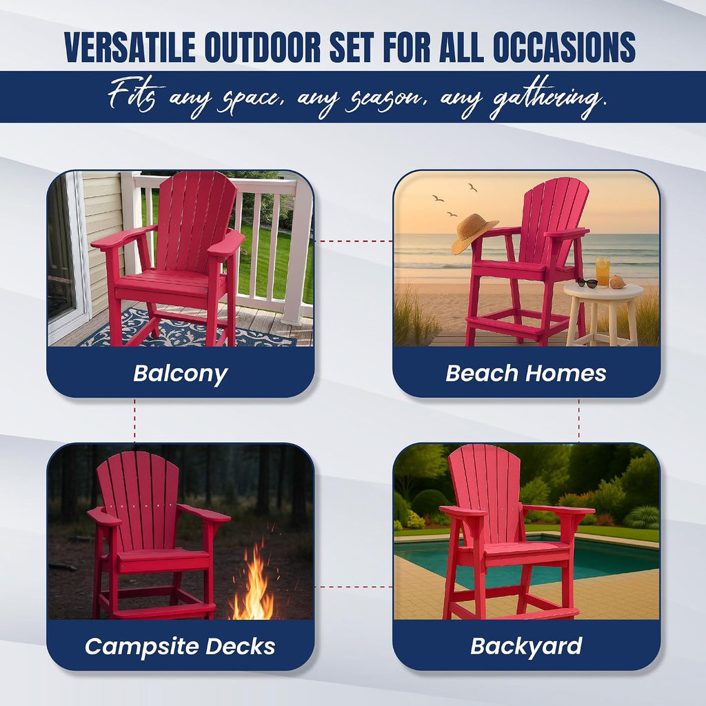 Phat Tommy Tall Adirondack Chair - HDPE Outdoor Furniture - Poly Adirondack Bar Stool - Heavy, Stress Free Furniture for Balcony, Deck, Patio, Front Porch, Cranberry Red