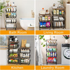 Gsiekare Fruit Vegetable Basket for Kitchen, 5 Tier Stackable Fruit Vegetable Storage Baskets with Wheels, Metal Wire Storage Basket Organizer Baskets for Kitchen, Pantry, Bathroom