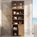 71.3''Tall Kitchen Pantry Cabinet with Oversized Open Shelf & Coffee Station,Tall Extra Deep Enclosed Storage, Fluted Rattan Doors,Adjustable Shelves, Anti-Tip, for Multi-Room Use,Brown