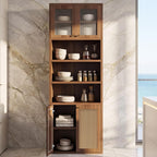 71.3''Tall Kitchen Pantry Cabinet with Oversized Open Shelf & Coffee Station,Tall Extra Deep Enclosed Storage, Fluted Rattan Doors,Adjustable Shelves, Anti-Tip, for Multi-Room Use,Brown