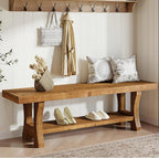Solid Wood Entryway Bench, 55" End of Bed Bench, Long Indoor Dining Seat for Hallway, Bedroom, Living Room, Dining Room, Easy Assembly, Brown