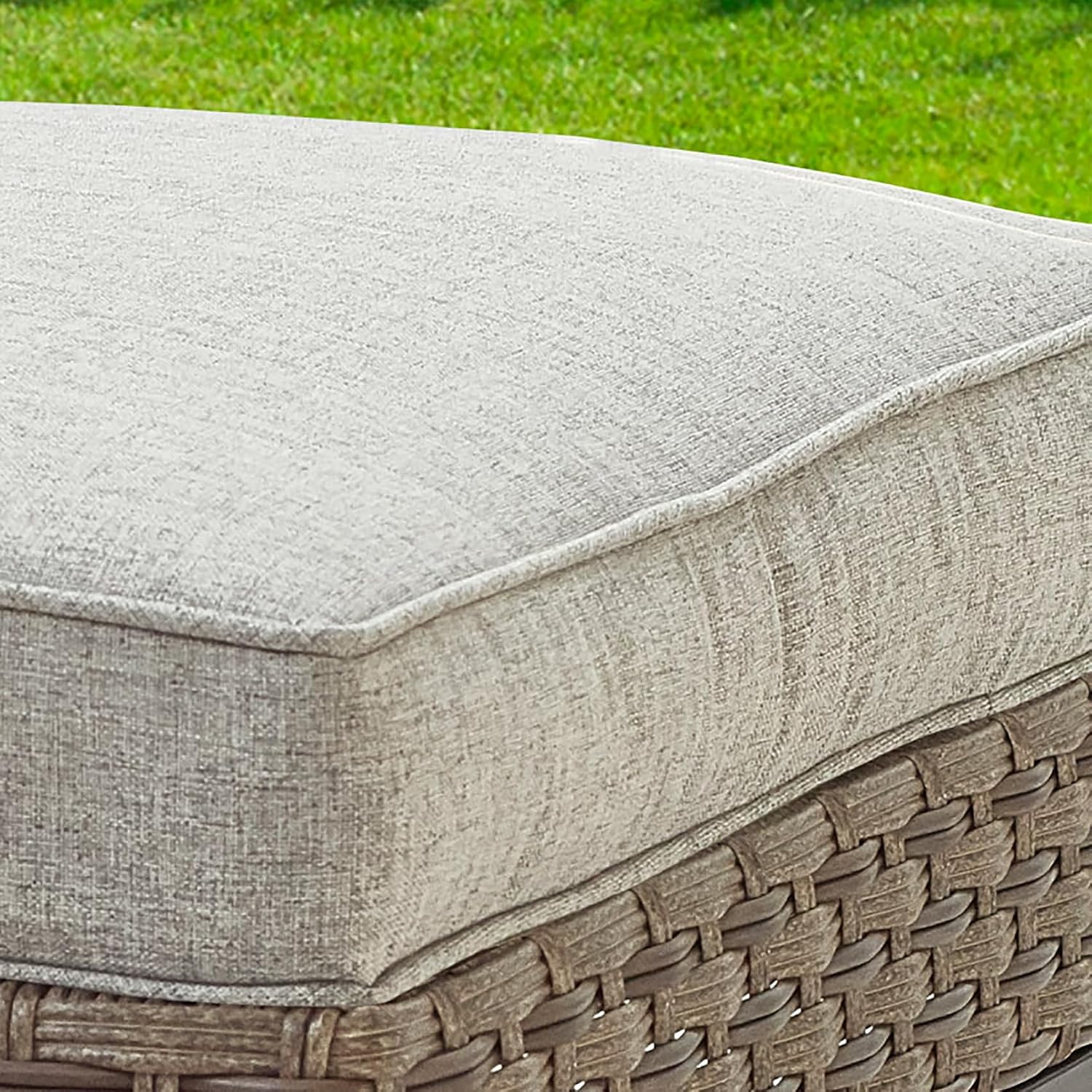 Outdoor Cushioned Ottoman Wicker Patio Furniture Ottoman with Grey Cushion Metal Steel Frame