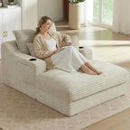 67.7" Chaise Lounge Chair Indoor with Cup Holders & Side Pocket, Oversized Boneless Lounger Chairs Indoor with 3 Soft Pillows, Deep Seat Reading Lounge Couch for Living Room, Apartment, Camel