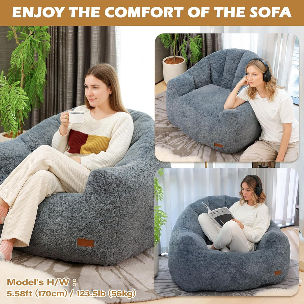 Giant Bean Bag Chair for Adults, Teens and Kids, Cozy Fluffy Corduroy Beanbag Chair with Filler, Large Floor Lounge Sofa for Living Room, Bedroom, Dorm, Gaming and Reading (XL-Navy)