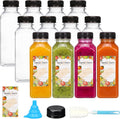 TOMNK 12pcs Juice Bottles, 12oz Reusable Plastic Juice Containers Bottles with Caps and Labels, Funnel, Brush Beverage Containers for Juicing, Smoothies, Tea, Milk
