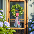 Wreath Sash for Front Door Boxwood Wreath Sash Accessories for Indoor Outdoor Decor, 5.1'' x 59''(Red White and Blue Stripe)
