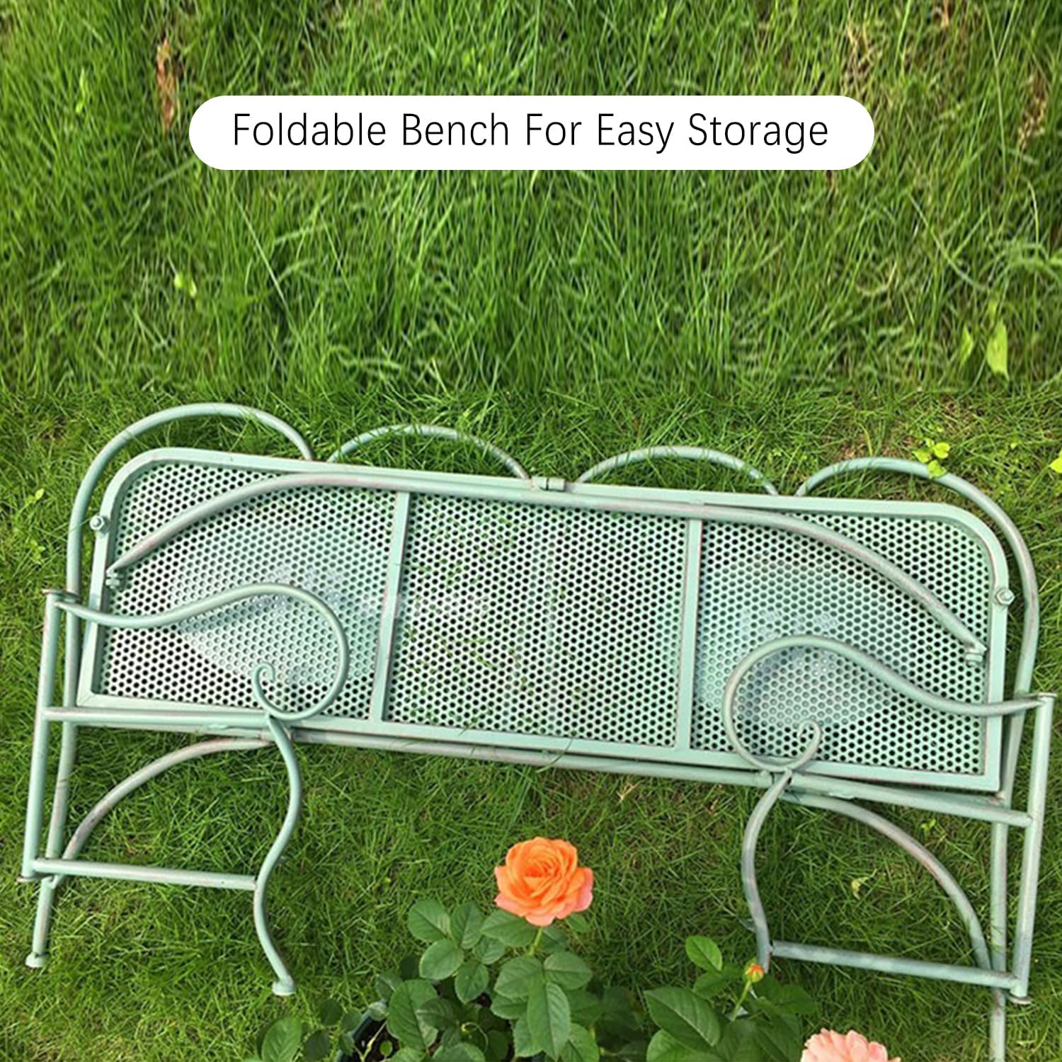 35.4" Outdoor Bench,Folding Benchs for Children,Patio Bench with Armrest,Cast Iron All Metal Frame Garden Benchs,Outdoor Bench Weatherproof for Front Porch Yard,White 1,35.4x21.6x9.4In