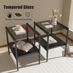 Set of 2 Rectangle Modern Glass End Table,Tempered Glass Top, Sofa Side Table with MDF Storage Shelf and Metal Legs,Modern Table for Living Room and Bedroom,Grey Glass/Black