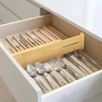 VaeFae 6 Pack Bamboo Drawer Dividers, 4" High Adjustable 16.6" - 21.8" Clothes Drawer Organizers, Expandable Separators for Bedroom/Bathroom/Kitchen/Office Storage