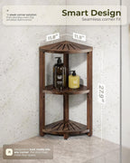 BLUEWEST 3-Tier Corner Shower Caddy Stand, Wood, Walnut | Shower Organizer Standing, Anti-Slip Feet, Waterproof & Durable, Space-Saving Design, Bathroom Corner Shelf