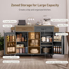 RALGEND Kitchen Island with Power Outlets & Drop Leaf, Kitchen Cart with Storage, Drawer and Spice Rack, Tower Rack, Island Table, Black and Rustic Brown