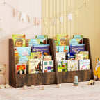 GLACER 4-Tier Kids Bookshelf, Wood Toddler Bookcase with Deep Magazine Display Shelf & Back Storage Space, Children Storage Organizer for Nursery, Playroom, Kids Bedroom, Classroom (Rustic Brown)