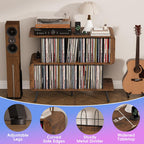 Record Player Stand with Vinyl Record Storage - 3-Tier Record Player Table with Power Outlets & LED Light, Mid-Century Modern Turntable Stand Vinyl Shelf Display Cabinet, Holds 500+ Albums, Brown