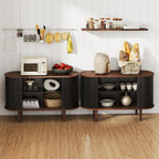 47" Modern Buffet Cabinet with Charging Station, Mid-Century Fluted Sideboard Table, Rounded Console with Storage & USB/Type-C Ports for Dining Room Kitchen Coffee Bar, Black