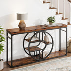 Garvee 55" Entryway Table, 5-Tier Console Tables for Entryway, Industrial Sofa Tables with Storage for Living Room, Entry Hallway Couch Entrance Table with o-Shaped Metal Frame & Storage Shelves
