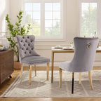 Velvet Upholstered Dining Chairs Set of 8, Modern Style Kitchen Side Chairs with Nailhead Trim and Gold Plated Leg, Metal Pulling Ring for Dining Room Living Room(Grey)