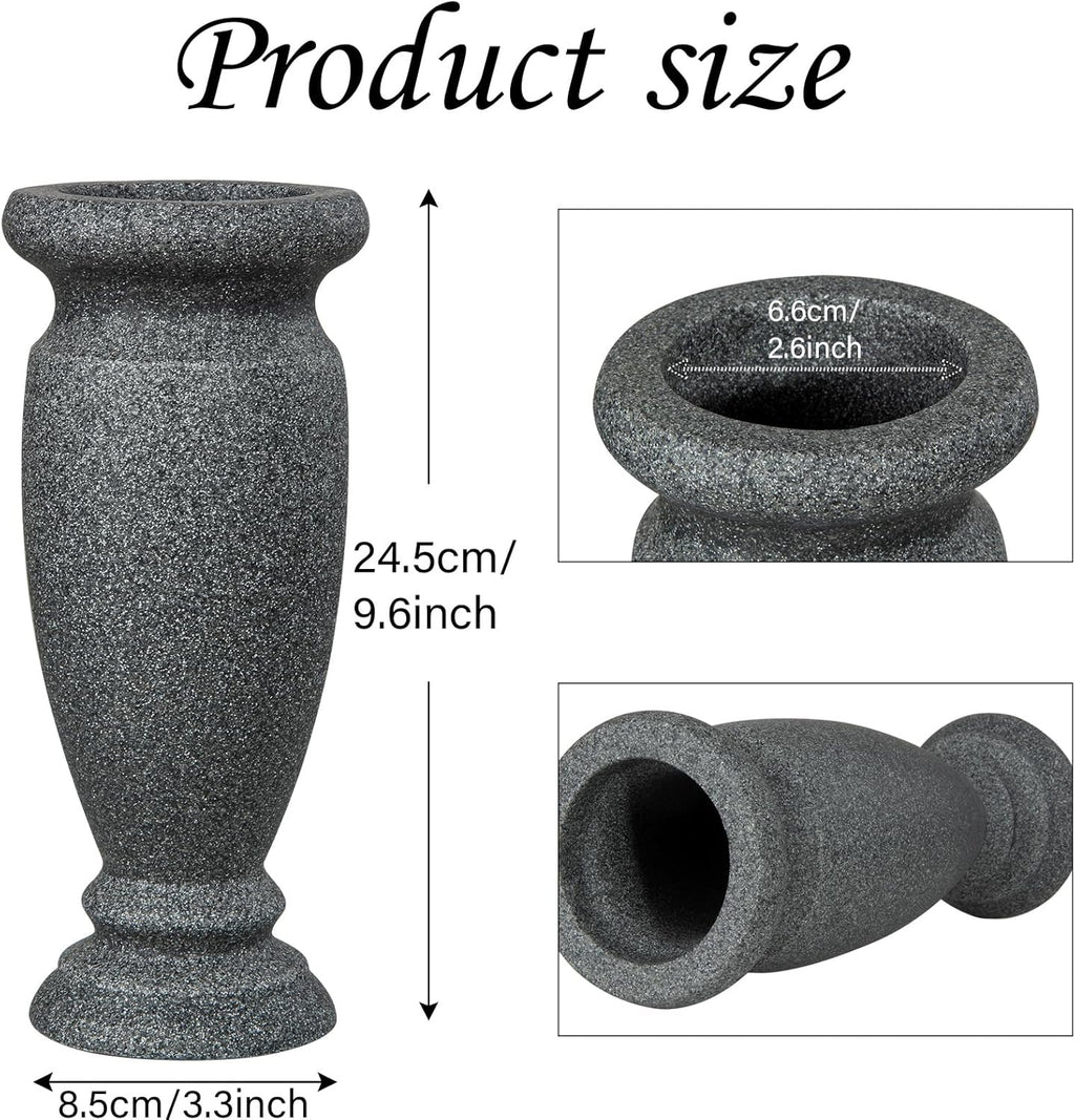 Cemetery Vase, Resin Grave Vase Memorial Flowers Vases for Home Tabletop, Artificial or Fresh Flowers, Cemetery Grave Headstone Decorations (2Pcs, Grey), No Draining Holes