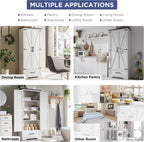 JXQTLINGMU Farmhouse Kitchen Pantry Cabinet - 72" Tall Wood Kitchen Storage Cabinets with Adjustable Shelves & 2 Barn Style Doors & Drawer, Versatile Storage for Dining Room, Bathroom, Antique White