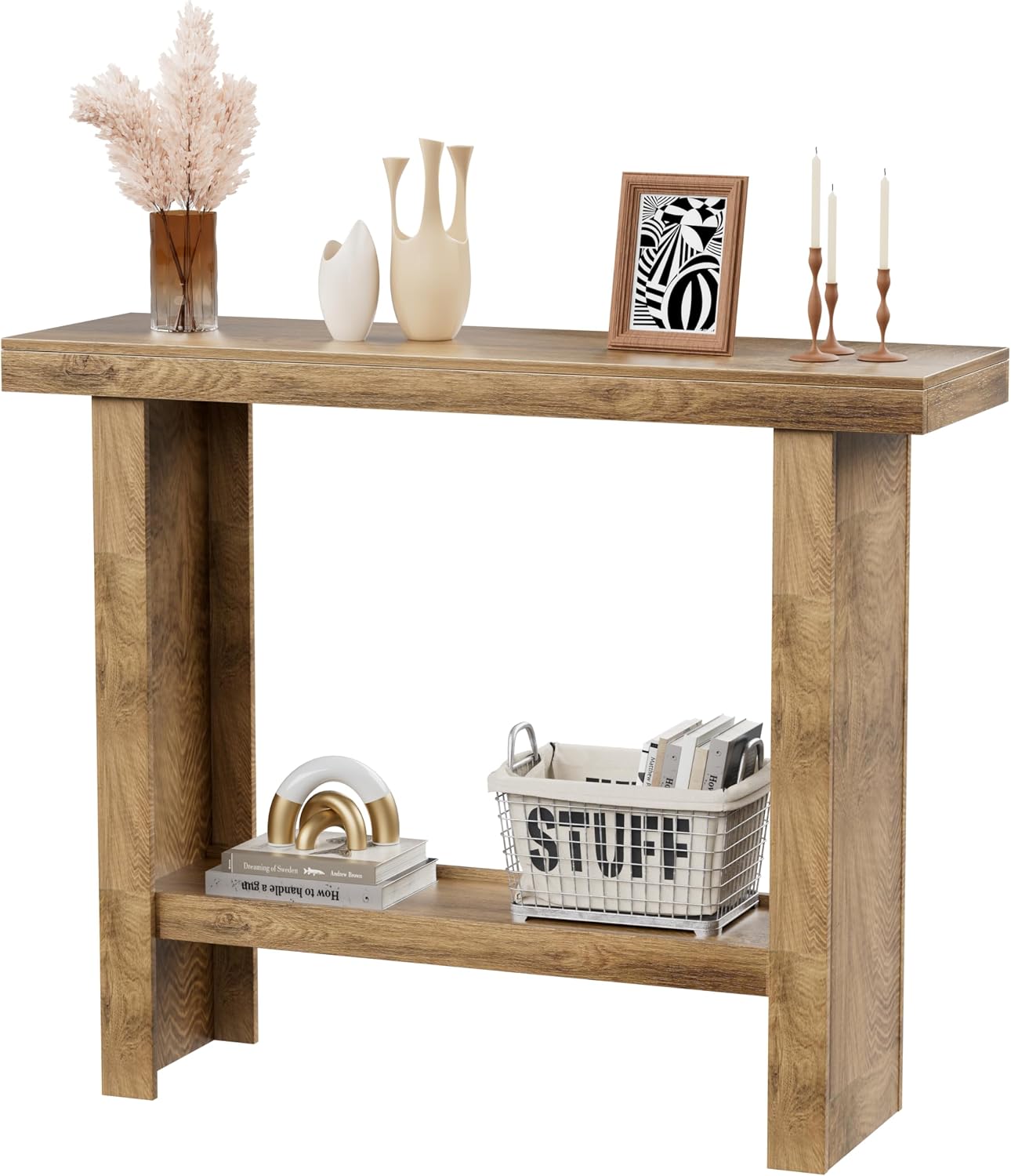 LIFECHOVY Farmhouse Wood Entryway Table Narrow Console Tables with Storage Behind The Couch Sofa, Entrance Side Table with Shelves for Hallway, Living Room, Foyer, Rustic