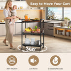 Microwave Kitchen Cart with Push Handle, 3 Tier Rolling Cart with 2 Lockable Wheels, Vintage Kitchen Storage Cart with 210Lbs Capacity for Kitchen Island, Restaurant, Coffee Bar, Living Room, Office