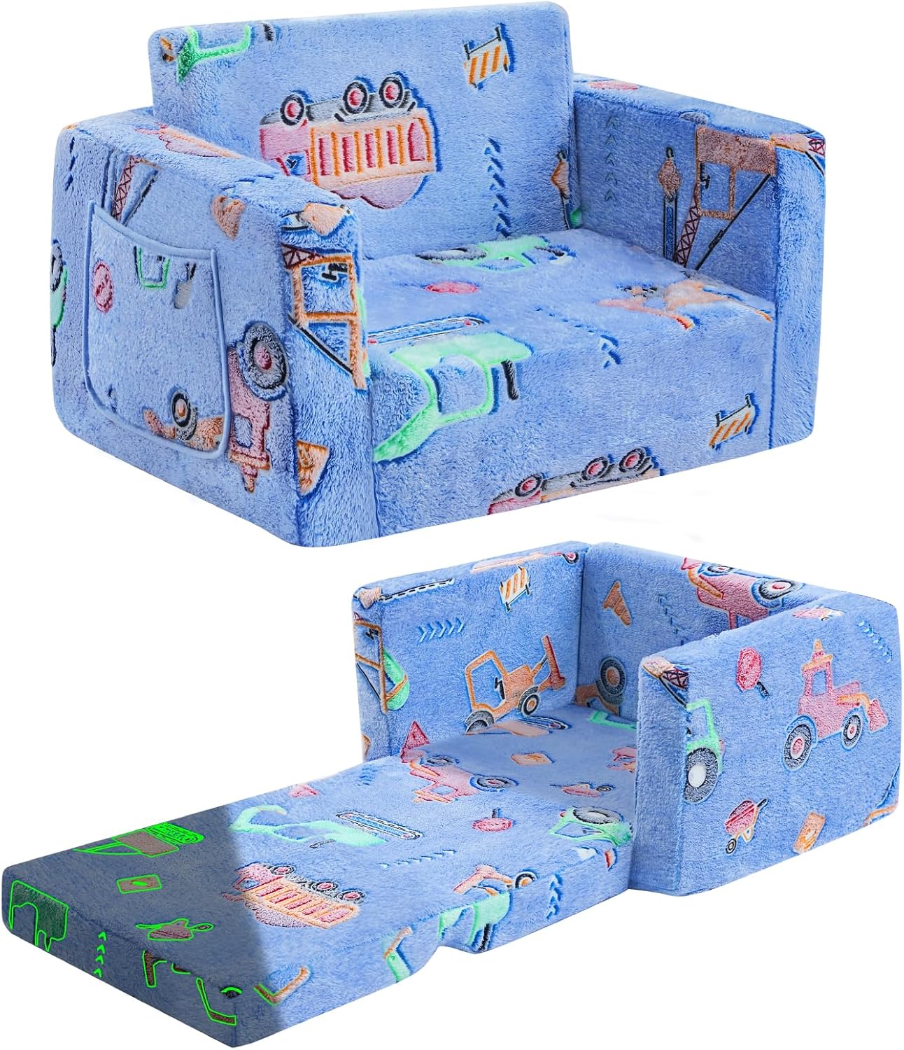 inhand Toddler Chair Comfy,2-in-1 Soft Toddler Couch Fold Out for Kids,Convertible Sofa to Lounger,Gift for Girls and Boys Birthday,Truck