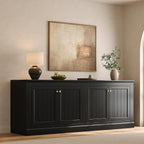 AMERLIFE 72" Modern Sideboard Buffet Cabinet with Vertical Grooved Doors, Storage Console Table with Adjustable Shelves, Coffee Bar/TV Stand for Dining Room, Living Room, Kitchen, Entryway, Black