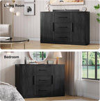 ONBRILL 47" Sideboard Buffet Cabinet with Storage and 3 Drawers, Large Buffet Cabinets with 2 Doors, Console Credenza, Modern Coffee Bar Table w/Adjustable Shelves for Dining Room, Living Room, Black
