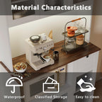 70.8" Kitchen Hutch Cabinet with Storage for Living & Dining Room, Kitchen Pantry Cabinet with LED Light & Outlet, White Cabinet with Walnut Tabletop