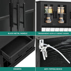 YITAHOME 71'' Kitchen Pantry Storage Cabinet with Microwave Stand, Tall Freestanding Hutch Cabinet with Power Outlet, Pantry Cabinets with Buffet Cupboard, Drawers and Acrylic Doors for Home, Black