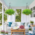 2 Set Artificial Ferns for Outdoors with Coconut Baskets, Fake Hanging Boston Ferns with 12" Coir Pot &Chain,UV Resistant Faux Hanging Persian Grass Baskets for Outdoor Porch Patio Decor