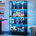 PEUKC 65" Glass Display Cabinet with 3-Color LED Light, Display Case with 4 Tempered Glass Doors and Shelves, Metal Frame Curio Storage Cabinet for Collectibles, Figures, Awards, Toy, Book (Black)