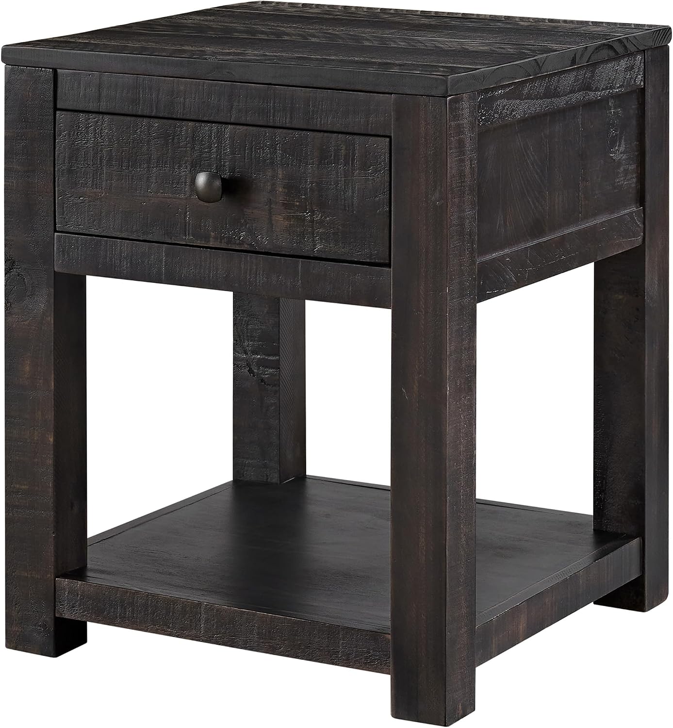 Alaterre Furniture Durham Bedroom Nightstand - 20in Small Side Table Set with Storage Drawer and Shelf - Solid Wood Modern Farmhouse Night Stands for Living Room or Bedroom (Dark Brown)