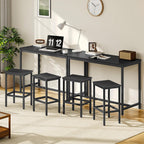 HOOBRO Bar Table and Chairs Set, 47.2" Rectangular Pub Table with 2 Stools for Small Space, 3-Piece Breakfast Stools Set, Sturdy Metal Frame, Easy to Assemble, Black BB52BT01