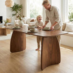 ROCITY 70 Inch Large Dining Table for 6-8 People, Solid Wood Kitchen Table with Curved Wooden Legs, Mid Century Modern Rectangular Long Dinner Table for Dining Room, Walnut
