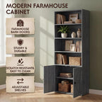 YESHOMY Farmhouse Bookshelf and Bookcase with Storage, 71.5" Tall Industrial Bookshelves and Bookcases with Doors, 4-Tier Floor Standing Tall Display Cabinet for Home Office, Living Room, Gray, 1 PCS