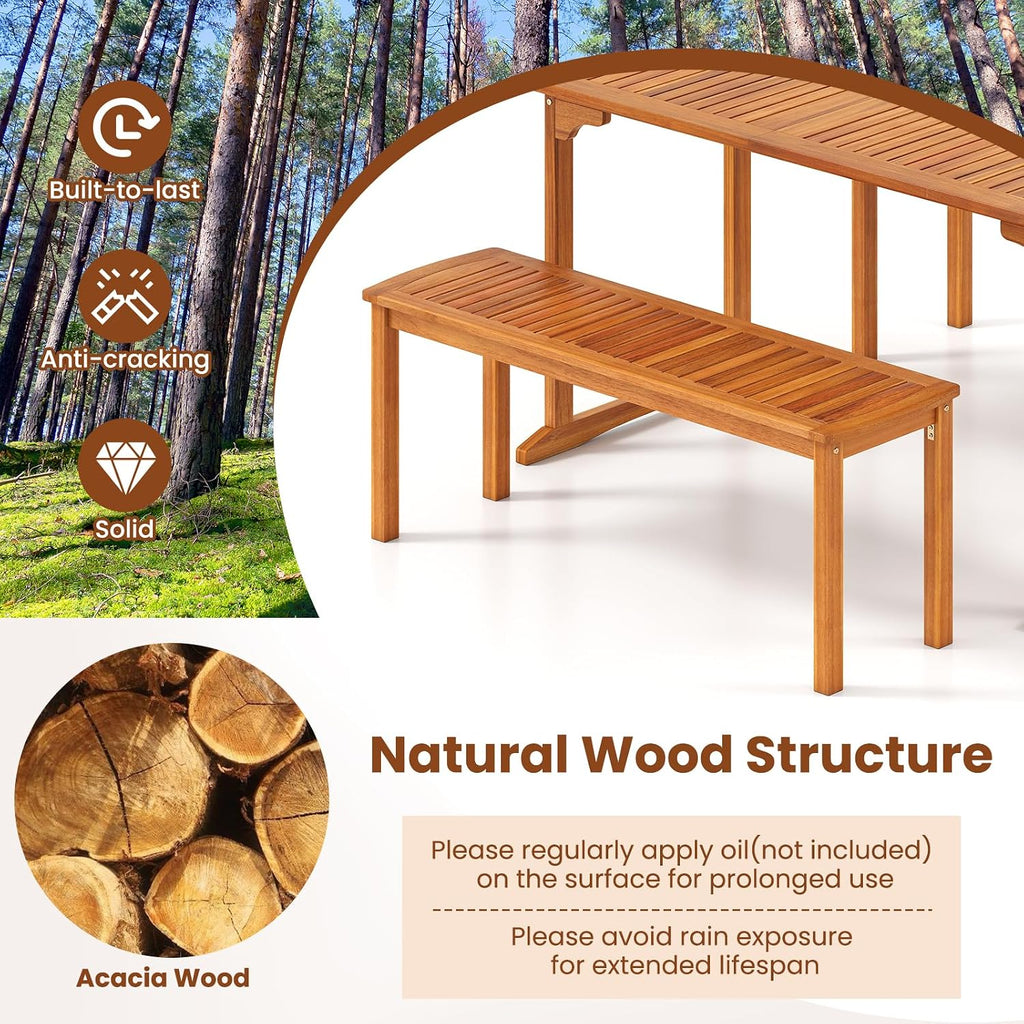 RELAX4LIFE Wood Patio Outdoor Bench - 48’’ Backless Acacia Wooden Dining Bench w/Slatted Seat, 2-Person Farmhouse Indoor Outside Furniture for Entryway Garden Park Porch Poolside, 800LBS Max Load (1)