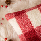 AQOTHES Red White Plaid Christmas Throw Pillow Covers 20x20 Inch Set of 2, Boucle Decorative Pillow Covers,Cozy Fluffy Home Living Room Farmhouse Decor for Sofa Couch Bed