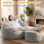 HABUTWAY Bean Bag Chair,Giant Shell-Shaped Bean Bag Couch w/Ottoman,Grey | Oversized Beanbag Chair with High Backrest, Softness and Comfort, No Assembly Required, for Living Room, Bedroom