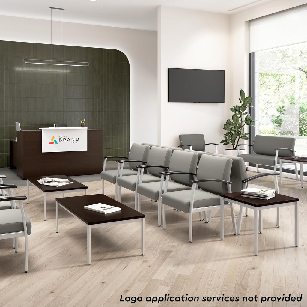 Bush Business Furniture Arrive Waiting Room Loveseat with Arms in Light Gray Vinyl, Reception Area Seating for Office and Lobby