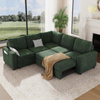 Vesgantti 88.4" Sectional Sleeper Sofa with Pull Out Bed, 5 Seater L Shaped Modular Sectional Couch with Storage, Comfy Chenille Modular Couch for Living Room, Bedroom, Apartment, Green