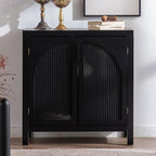 Black 28.94“W Buffet Cabinet with Storage, Accent Sideboard with Rattan Doors, Coffee Bar Table Credenza, Console Table with Adjustable Shelves for Dining Room, Kitchen and Hallway