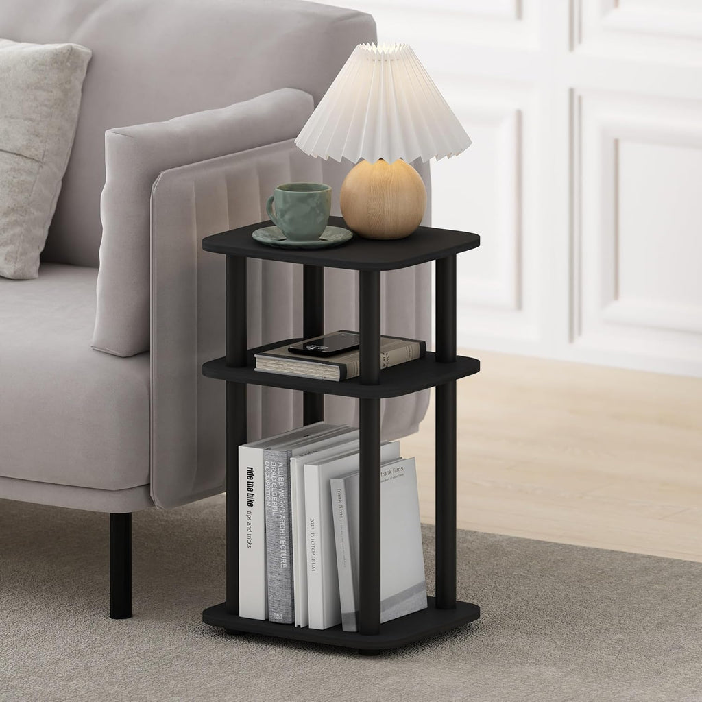 Furinno JUST Side Table, 3-Tier Turn-N-Tube End Table with Open Shelf, Round Curve Corner Night Stand, Bedside Table, Easy Assembly, for Living Room, Bedroom, Americano
