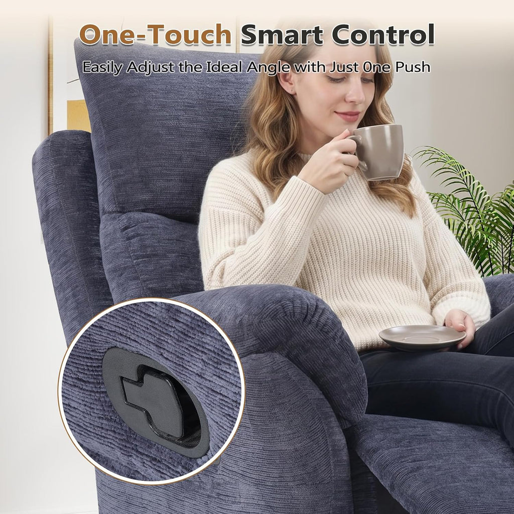 ANJ Swivel Rocker Recliner Chair Nursery Manual Glider Rocking Recliner Chairs for Adults, Fabric Rocking Chair Nursery, 360° Swivel Lazy Boy Recliner Chairs for Living Room, Slate Blue