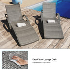 80.3" Outdoor Wicker Chaise Lounge Set of 2, with Pull-Out Side Table, Adjustable Pool Lounge Chairs, Patio Loungers for Balcony, Deck, or Backyard (Grey)