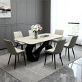 Dining Chairs Set of 6, Leather Modern Kitchen & Dining Room Chairs, Comfortable Upholstered Kitchen Chairs with Metal Legs Armless Side Chairs for Bedroom Restaurant Cafe, Khaki & Dark Grey
