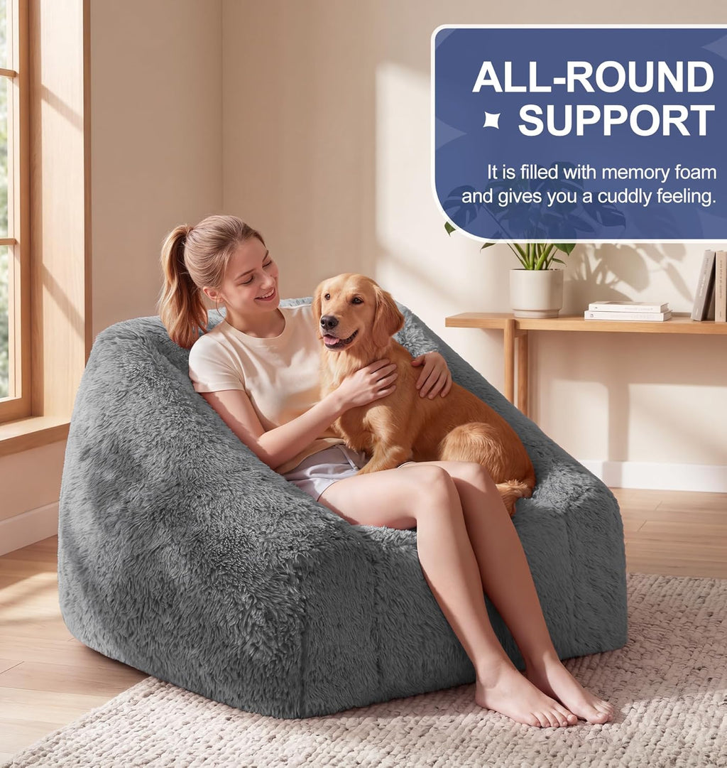 Hobestluk Bean Bag Chair Plush Accent Chair Armrest Living Room Adult Brown | Memory Foam Filled Oversized Large Cozy Comfy Plush Chair Lazy Sofa Living Room Bedroom Dorm Reading Gaming Washable cover
